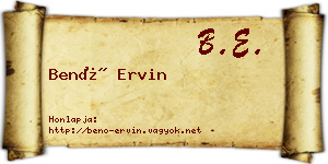 Benő Ervin névjegykártya
